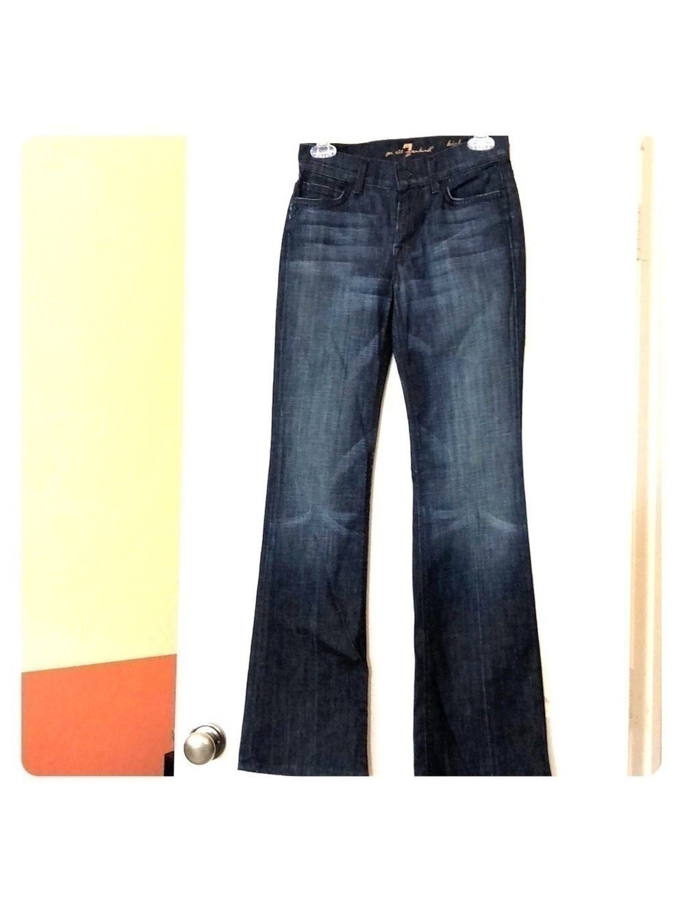 New - Vintage 80's Style 7 For All Mankind High Waist Dark Wash Boot Cut Jeans